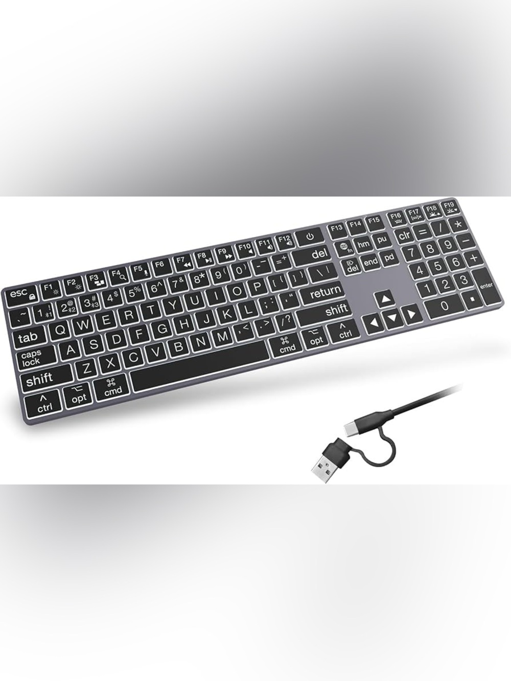 POWZAN Large Print Aluminum Bluetooth Keyboard for Mac / Ipad - 7 Backlit colors - Picture 16 of 16